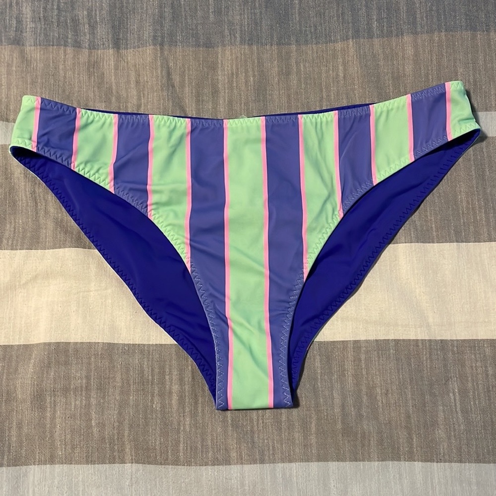 Reversible Mid-Rise Swim Bottom Resort Stripe/Extreme Royal/Sugared Lime.